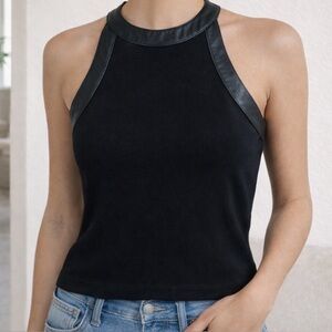 INC International Concepts Black Whimsygoth Halter Tank Top  Leather Trim